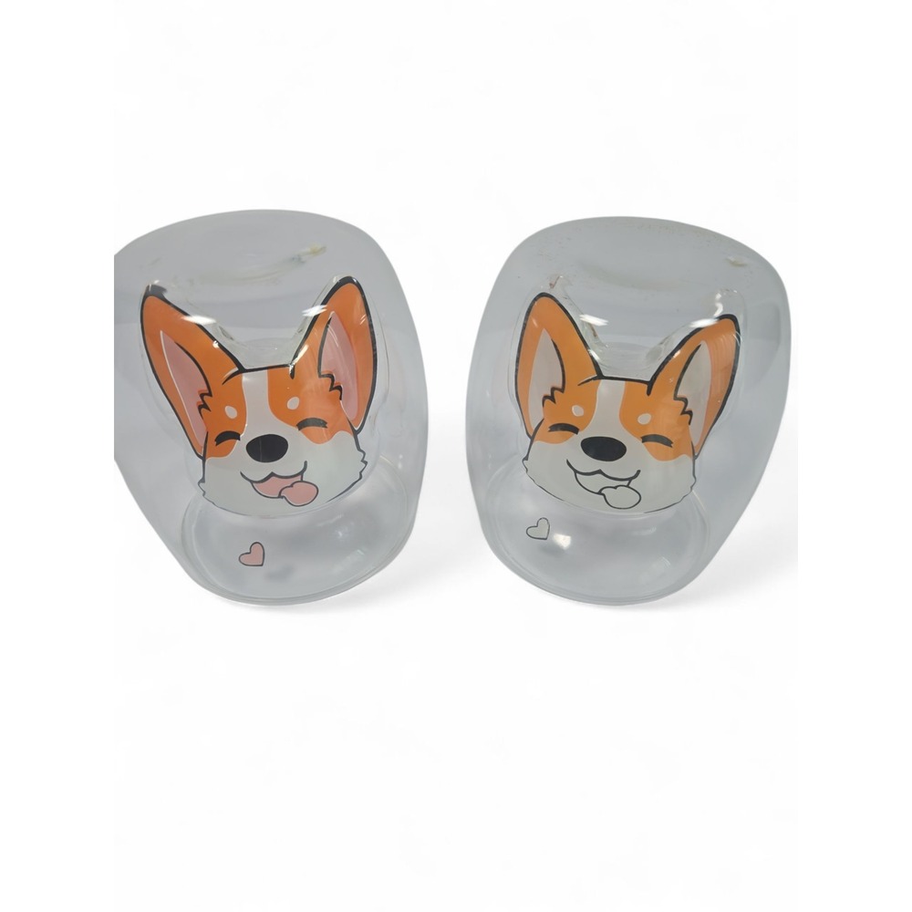 Corgi Double Wall Glass Shot Wine‎ Espresso 3 oz Set of 2 Cute Dog Cup